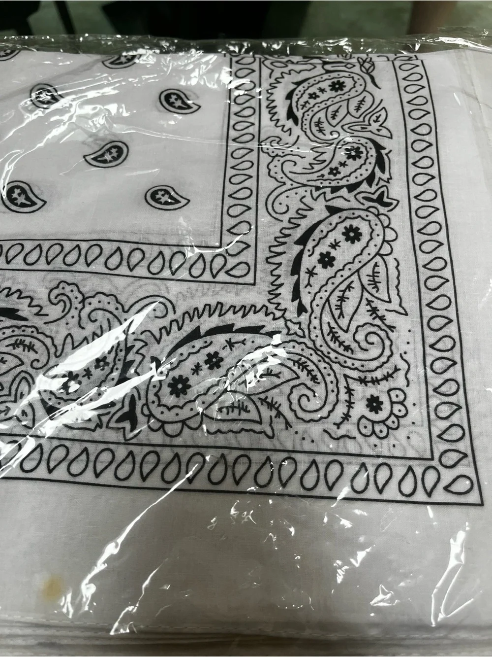 Classic White Cotton Bandana with Black Paisley Print